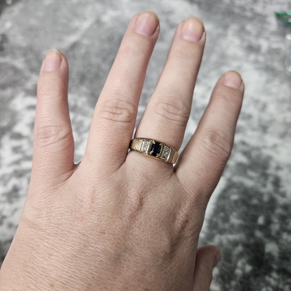 10K Yellow Gold Sapphire and Diamond Band Ring - Picture 6 of 13